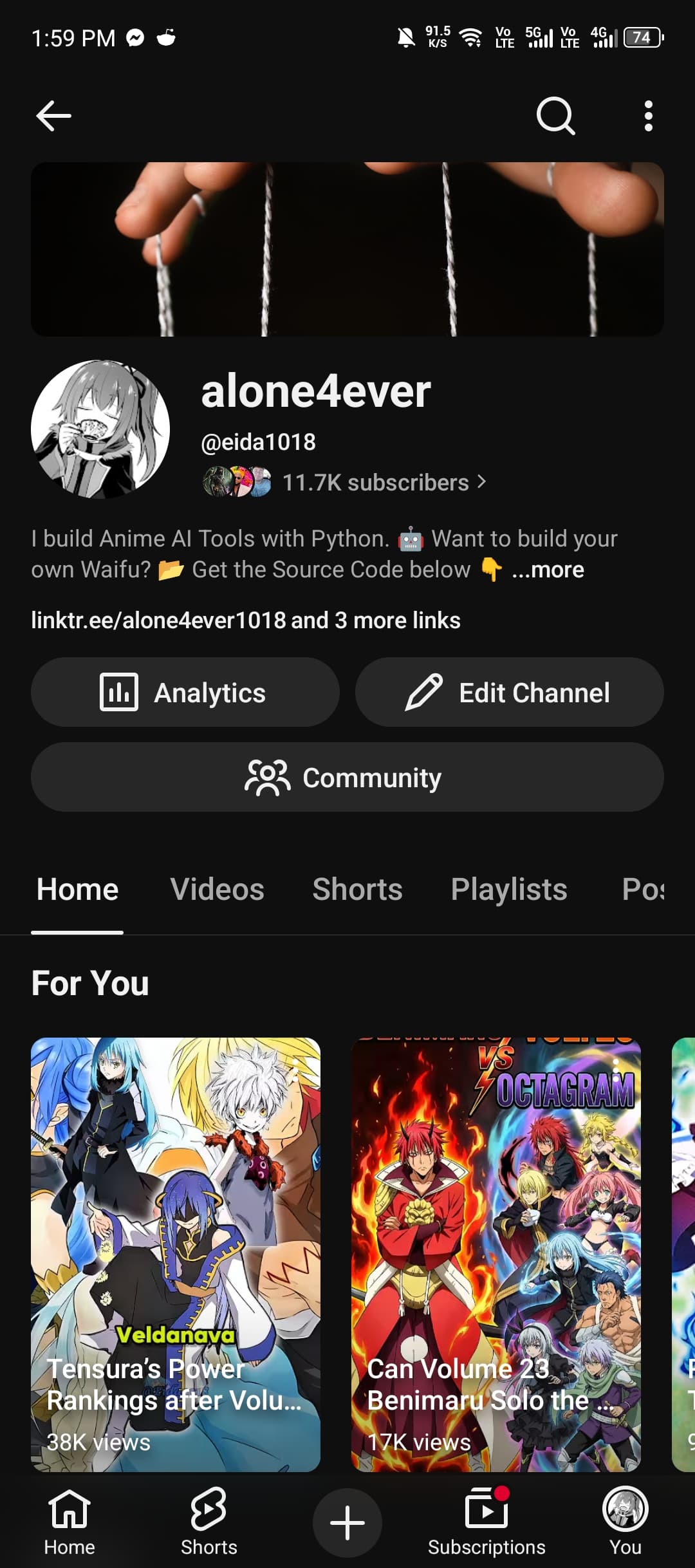 YouTube account screenshot showing audience proof.
